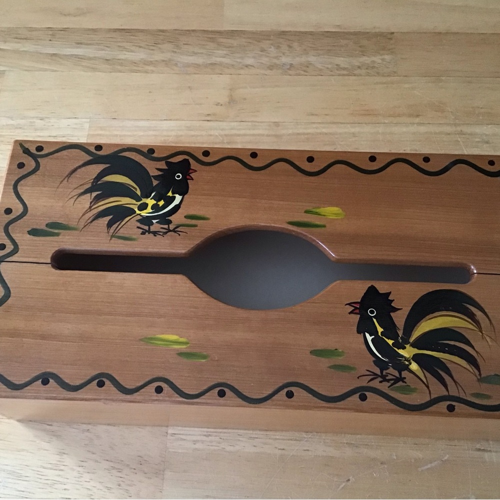 Wooden Tissue Box with Rooster Design